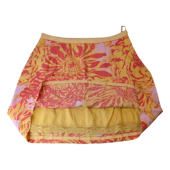 Anthropologie Edme Esyllte Skirt Womens Yellow Orange Pink Linen Blend Size 12 - Picture 3 of 9